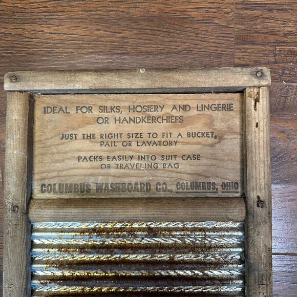 Vintage Dubl Handi Columbus Washboard Co. Washing Board 18"x9" Wooden Portable - Picture 4 of 8